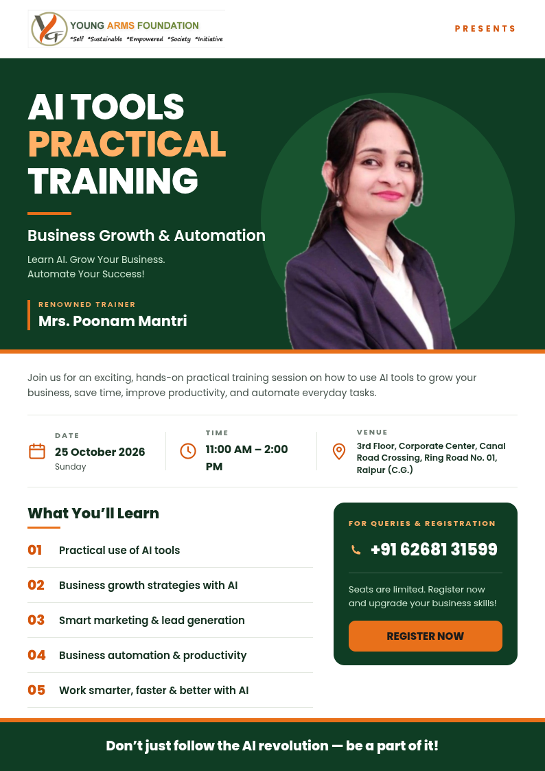 🚀 YOUNG ARMS FOUNDATION PRESENTS 🚀 - 🎯 AI TOOLS PRACTICAL TRAINING
